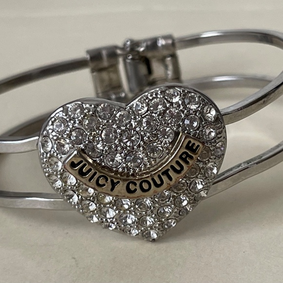 Juicy Couture Clear Crystal Heart Hinged, Clamper silver tone bracelet - Picture 5 of 5